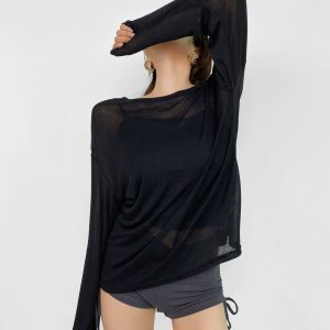 High-End Round Neck Loose Fit Summer Sweater for Women - Slimming Sun Protection Knitted Top in Solid Color, Jazz Lazy Style