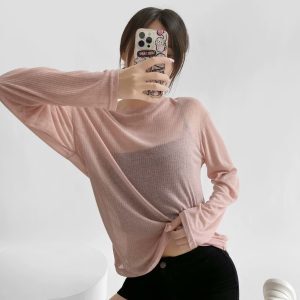 High-End Round Neck Loose Fit Summer Sweater for Women - Slimming Sun Protection Knitted Top in Solid Color, Jazz Lazy Style
