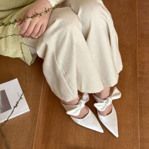 High-End Satin Pointed Toe Bow Mules for Women - Stylish Open-Toe High Heels, Elegant Half Slippers, Perfect for 90s and Y2K Fashion