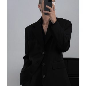 High-End Tailored Dragon Dadao Suit Set – Loose Blazer & Wide-Leg Draped Trousers for a Chic Look