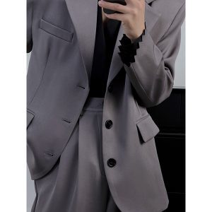 High-End Tailored Dragon Dadao Suit Set – Loose Blazer & Wide-Leg Draped Trousers for a Chic Look