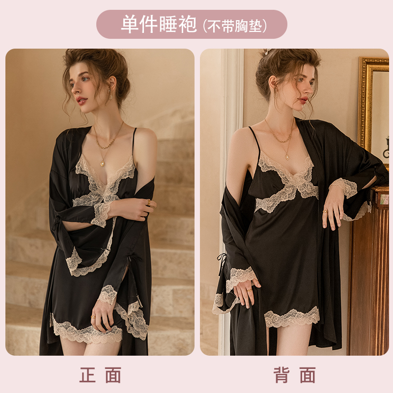 High-End Velvet Long Winter Robe for Women - Sexy Lace Design, Versatile Morning Bathrobe for 2025