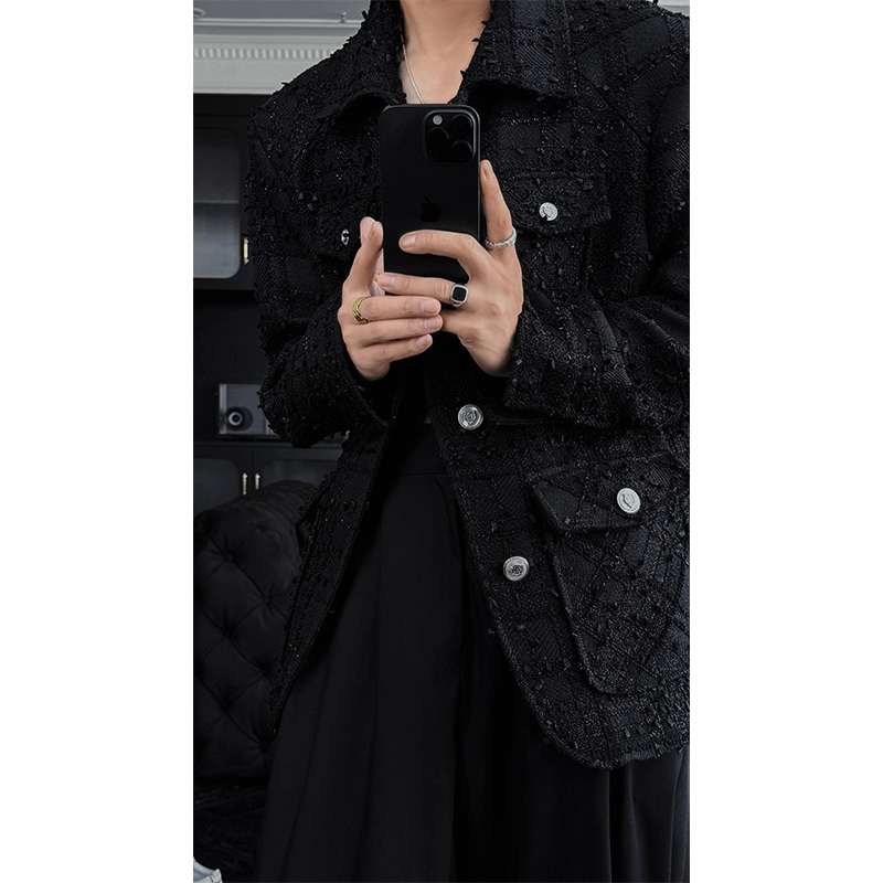 High-End Woven Design Casual Su Jacket for Men - Dragon Talk 2024 Autumn Versatile Fragrance Style Top