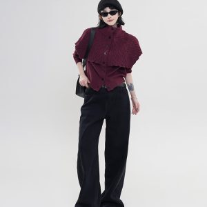 High-Neck Long Sleeve Knitted Cardigan Sweater Coat for Women - Solid Color, Fake Two-Piece, Korean Autumn Winter Style