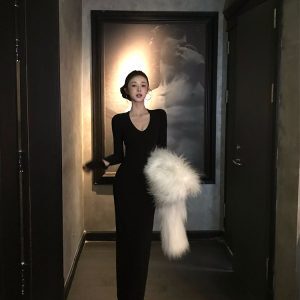High Neck Shawl Dress - Retro Bodycon Skirt in Hong Kong Style for Women - Autumn Winter 2024 Fashion