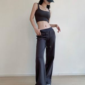 High-Quality Low-Waist Drawstring Straight-Leg Flared Pants - Youthful Casual Style for Leg-Lengthening Look
