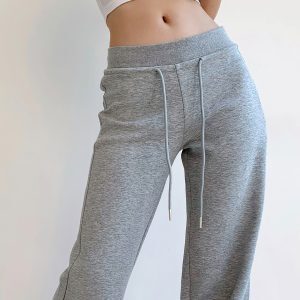 High-Quality Low-Waist Drawstring Straight-Leg Flared Pants - Youthful Casual Style for Leg-Lengthening Look