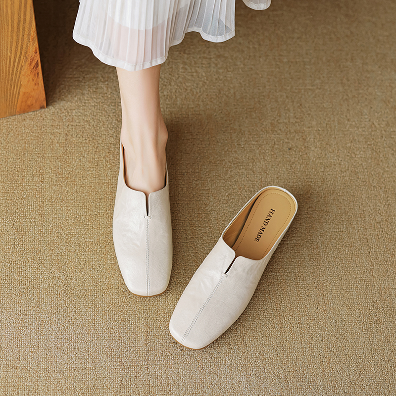 High-Quality Vintage Square-Toe Slip-On Sandals for Women - 2.5cm Lambskin Summer Outdoor Footwear