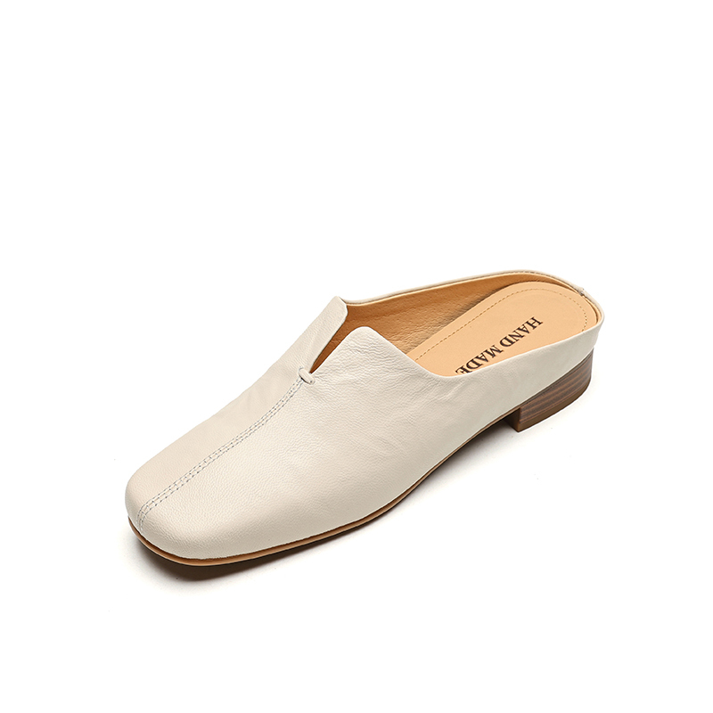 High-Quality Vintage Square-Toe Slip-On Sandals for Women - 2.5cm Lambskin Summer Outdoor Footwear