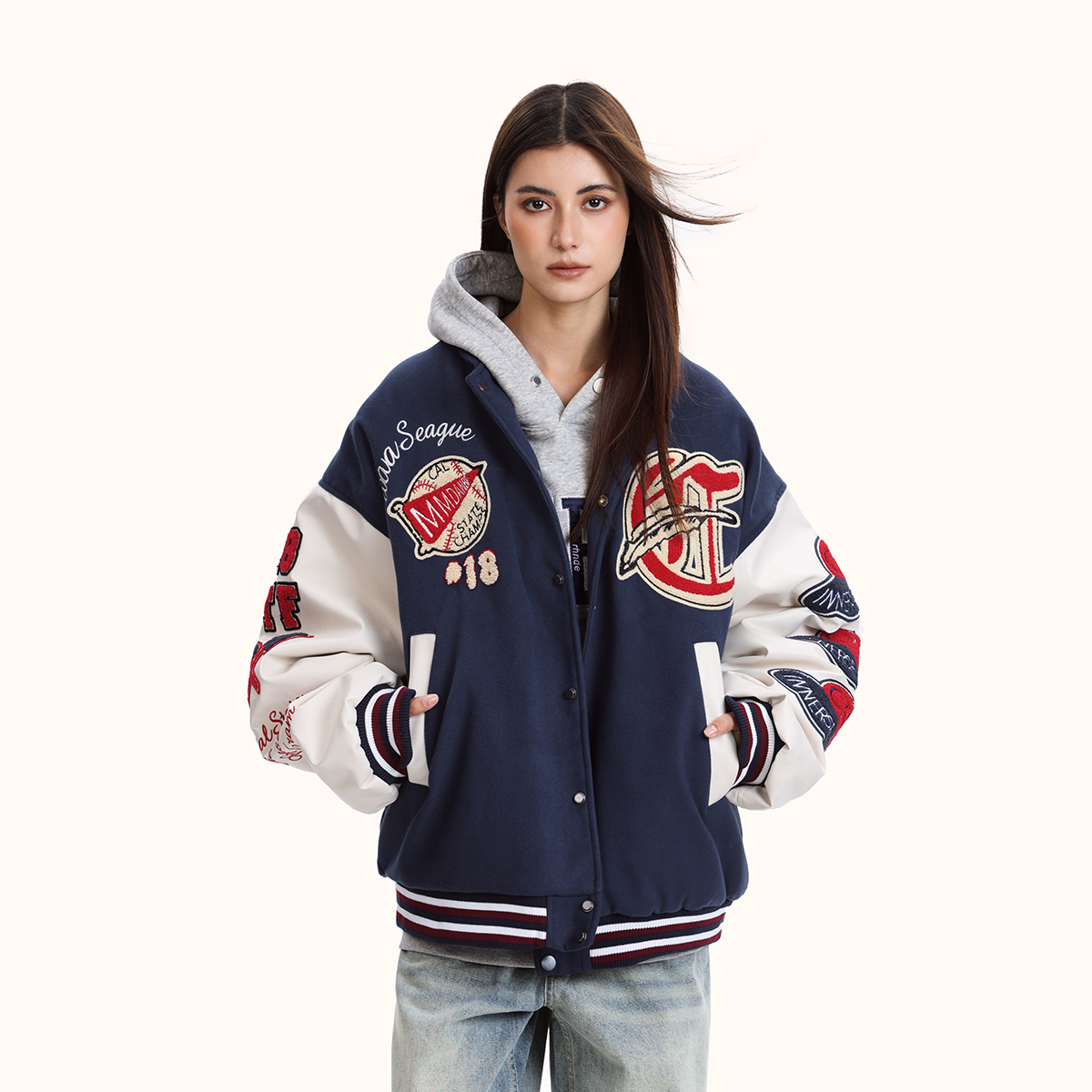 High Street Baseball Jacket for Men and Women - Loose-Fitting Plush Embroidered Hip-Hop Style Outerwear
