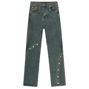 High Street Flared Denim Pants for Men and Women - Loose Straight Fit, Button Detail, Casual Vibe, Y2K Style