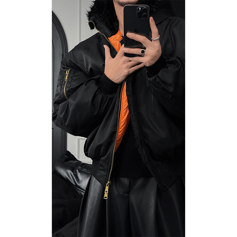 High Street Hooded Fur Collar Pilot Jacket for Winter | Thick Warm Cotton Coat | 2024 American Style