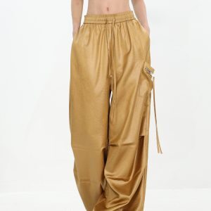 High Street Textured Loose Cargo Pants with Elastic Waist - Summer Style Straight Leg Trousers for Trendy Casual Looks
