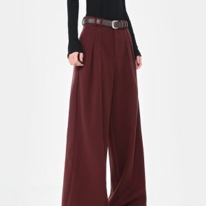 High Waist Draped Pleated Wide-Leg Casual Pants for Women - Ankle-Length Thickened Suit Trousers for Autumn/Winter Fashion