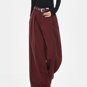 High Waist Draped Pleated Wide-Leg Casual Pants for Women - Ankle-Length Thickened Suit Trousers for Autumn/Winter Fashion
