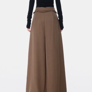 High Waist Wide-Leg Drawstring Suit Pants for Women - Loose Draped Floor-Length Trousers for Spring/Summer Fashion