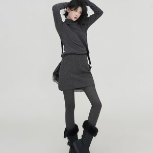High-Waisted A-Line Skirt for Women, Solid Color, Versatile Slim-Fit, Autumn Winter 2024, Korean Style, Bodycon Short Skirt