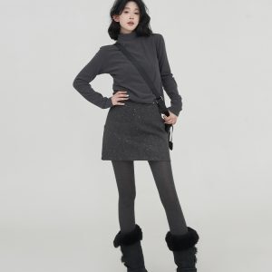 High-Waisted A-Line Skirt for Women, Solid Color, Versatile Slim-Fit, Autumn Winter 2024, Korean Style, Bodycon Short Skirt
