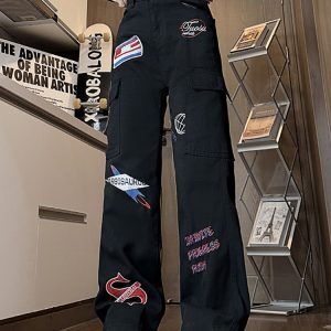 High-Waisted American Workwear Jeans for Women, Slimming Loose Straight-Leg Wide-Leg Casual Pants, Versatile Y2K Style