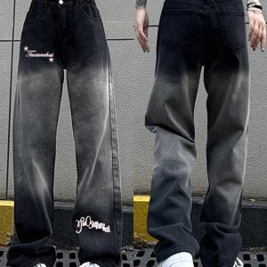 High-Waisted Black and Gray Gradient Wide-Leg Pants for Women - Versatile Casual Slim-Fit High Street Style