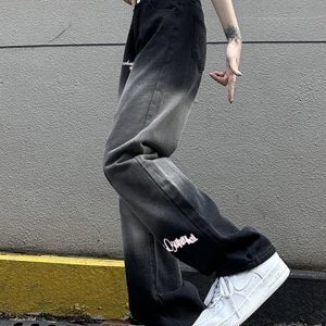 High-Waisted Black and Gray Gradient Wide-Leg Pants for Women - Versatile Casual Slim-Fit High Street Style
