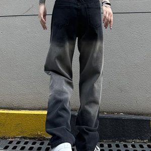 High-Waisted Black and Gray Gradient Wide-Leg Pants for Women - Versatile Casual Slim-Fit High Street Style