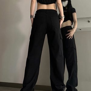High-Waisted Black Denim Jeans for Women - American Style Workwear, Slimming Loose Straight-Leg Wide-Leg Casual Pants