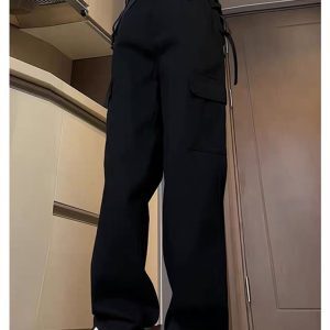 High-Waisted Black Denim Jeans for Women, American-Style Workwear, Slimming Loose Straight-Leg Wide-Leg Casual Pants