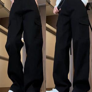 High-Waisted Black Denim Jeans for Women, American-Style Workwear, Slimming Loose Straight-Leg Wide-Leg Casual Pants