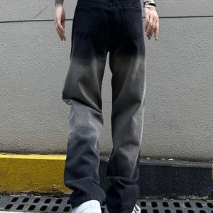 High-Waisted Black Gradient Heart Print Wide-Leg Pants for Women - American High Street Casual Slim-Fit Style