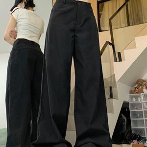 High-Waisted Black Wide-Leg Jeans for Women - Casual Slim-Fit American High Street Style, Versatile Floor-Length Design
