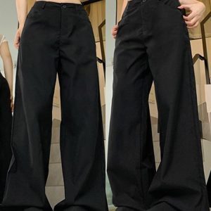 High-Waisted Black Wide-Leg Jeans for Women - Casual Slim-Fit American High Street Style, Versatile Floor-Length Design
