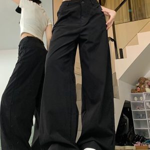 High-Waisted Black Wide-Leg Jeans for Women - Casual Slim-Fit American High Street Style, Versatile Floor-Length Design