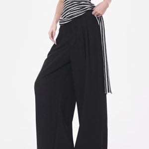 High-Waisted Black Wide-Leg Suit Pants for Women, Thin Pleated Draped Trousers, Trendy Summer Fashion, Chic Office Wear