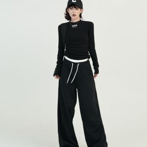 High-Waisted Draped Wide-Leg Casual Pants for Women - Spring Korean Style Loose Versatile Elastic Waist Floor-Length Trousers