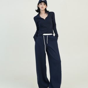 High-Waisted Draped Wide-Leg Casual Pants for Women - Spring Korean Style Loose Versatile Elastic Waist Floor-Length Trousers