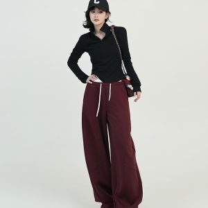 High-Waisted Draped Wide-Leg Casual Pants for Women - Spring Korean Style Loose Versatile Elastic Waist Floor-Length Trousers