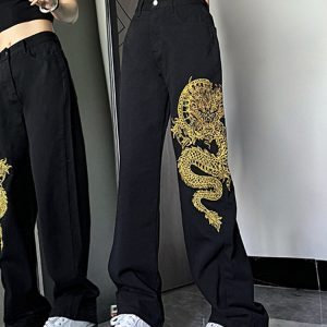 High-Waisted Embroidered Jeans for Women - American Style High Street Trend, Slimming, Versatile Casual Straight-Leg Wide-Leg Pants