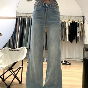 High-Waisted Flared Jeans for Women, Summer Thin Loose Wide-Leg Lycra Tencel Pants, Slimming Ice Silk Style