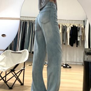 High-Waisted Flared Jeans for Women, Summer Thin Loose Wide-Leg Lycra Tencel Pants, Slimming Ice Silk Style