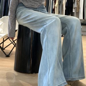 High-Waisted Flared Jeans for Women, Summer Thin Loose Wide-Leg Lycra Tencel Pants, Slimming Ice Silk Style