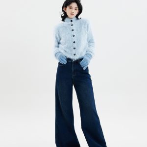 High-Waisted Flared Wide-Leg Jeans for Women - Thickened Loose Fit, Versatile Korean Style, Floor-Length for Autumn & Winter