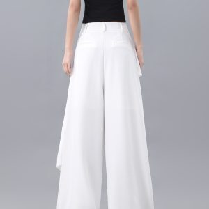 High-Waisted Irregular Spliced Suit Pants for Women - White Straight-Leg Floor-Length Trousers, Summer Fashion, Chic Style