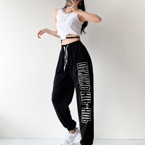 High-Waisted Letter Print Tapered Sports Pants for Women - Trendy Hip-Hop Jazz Dance Style, Casual American High Street Fashion