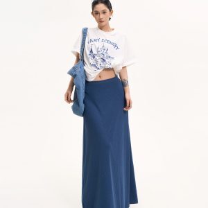 High-Waisted Loose A-Line Long Skirt for Women - Summer Korean Style Versatile Slim Fit Half Skirt