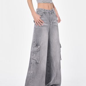 High-Waisted Loose-Fit Vintage Workwear Jeans for Women - Spring 2023 American Style, Slimming Floor-Length Design