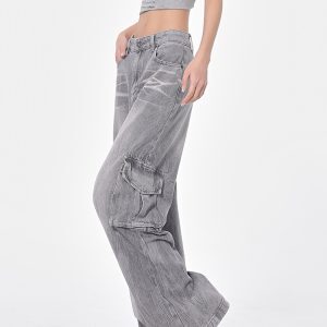 High-Waisted Loose-Fit Vintage Workwear Jeans for Women - Spring 2023 American Style, Slimming Floor-Length Design