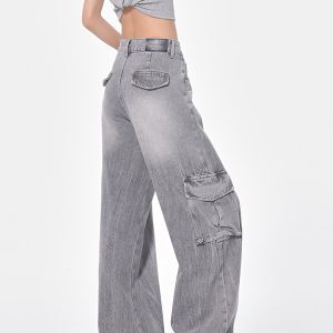 High-Waisted Loose-Fit Vintage Workwear Jeans for Women - Spring 2023 American Style, Slimming Floor-Length Design
