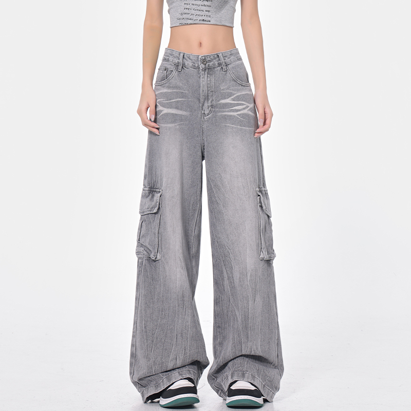 High-Waisted Loose-Fit Vintage Workwear Jeans for Women - Spring 2023 American Style, Slimming Floor-Length Design