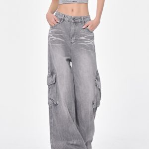 High-Waisted Loose-Fit Vintage Workwear Jeans for Women - Spring 2023 American Style, Slimming Floor-Length Design